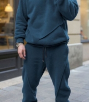 Костюм-двойка мужской флисовый спортивный утепленный с капюшоном и карманом кенгуру осенний