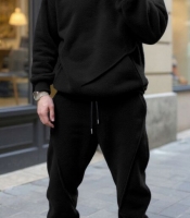 Костюм-двойка мужской флисовый спортивный утепленный с капюшоном и карманом кенгуру осенний