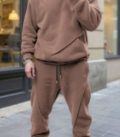 Костюм-двойка мужской флисовый спортивный утепленный с капюшоном и манжетами осенний