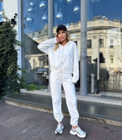 Костюм-тройка женский хлопковый с топом кофтой на молнии и джоггерами осенний