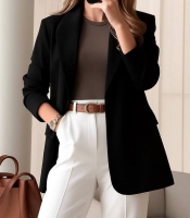 Пиджак женский из костюмной ткани прямого кроя черный элегантный осенний