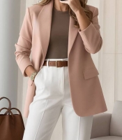 Пиджак женский из костюмной ткани прямого кроя однотонный элегантный осенний