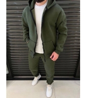 Спортивный костюм мужской утеплённый двойка худи на молнии с капюшоном и брюки из трехнитки на флисе хаки осенний