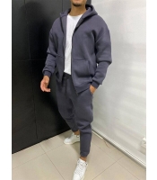 Спортивный костюм мужской утеплённый двойка худи на молнии с капюшоном и брюки на манжетах из трехнитки на флисе серый осенний