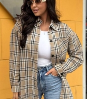 Рубашка женская удлинённая свободного кроя из фланели в песочную клетку осенняя