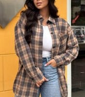 Рубашка женская удлинённая свободного кроя из фланели в клетку осенняя