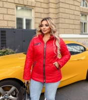 Куртка женская красная стеганая с капюшоном из плащевки лаке утепленная силикон на подкладке осенняя