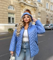 Куртка женская голубая стеганая с капюшоном из плащевки лаке утепленная силикон на подкладке осенняя