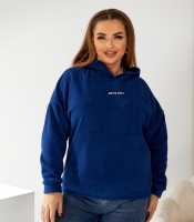 Худи женское из флиса полар синее с капюшоном и карманом-кенгуру осеннее