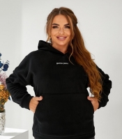 Худи женское из флиса полар с капюшоном и карманом-кенгуру осеннее