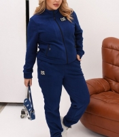 Спортивный костюм женский из флиса полар с кофточкой на молнии и брюками на резинке осенний (черный, белый, синий)