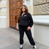 Спортивный костюм женский флисовый двойка черный с кофтой на молнии и брюками осенний  k-124210