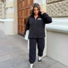 Спортивный костюм женский флисовый двойка черный с кофтой на молнии и брюками осенний  k-124210