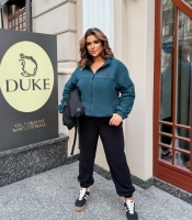 Спортивный костюм женский флисовый двойка смарагдовый с кофтой на молнии и брюками осенний