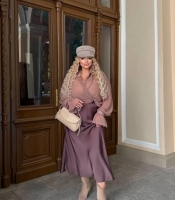 Юбка миди женская из королевского атласа осенне-зимняя больших размеров