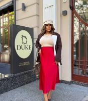 Юбка миди женская из королевского атласа осенне-зимняя больших размеров