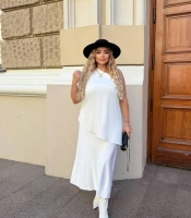 Юбка миди женская из королевского атласа молочного цвета осенне-зимняя больших размеров