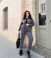 Спортивный костюм женский графитовый трехнитка хб стрейч на флисе утепленный с курткой на молнии и брюками осенне-зимний больших размеров