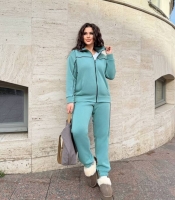 Спортивный костюм женский мятный трехнитка хб стрейч на флисе утепленный с курткой на молнии и брюками осенне-зимний больших размеров
