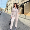 Спортивный костюм женский бежевый из трехнитки хб стрейч на флисе утепленный с курткой на молнии и брюками осенне-зимний больших размеров  k-124261