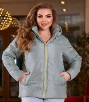 Куртка женская оливковая плащевка Канада с силиконовым утеплителем и подкладкой саржа короткая со съемным капюшоном осенне-зимняя больших размеров