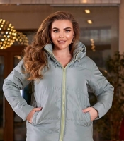 Куртка женская оливковая плащевка Канада с силиконовым утеплителем и подкладкой саржа короткая со съемным капюшоном осенне-зимняя больших размеров