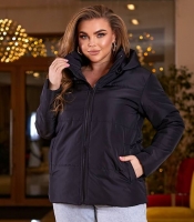 Куртка женская черная плащевка Канада с силиконовым утеплителем и подкладкой саржа короткая со съемным капюшоном осенне-зимняя больших размеров