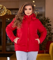 Куртка женская красная плащевка Канада с силиконовым утеплителем и подкладкой саржа короткая со съемным капюшоном осенне-зимняя больших размеров