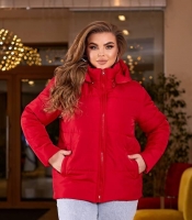 Куртка женская красная плащевка Канада с силиконовым утеплителем и подкладкой саржа короткая со съемным капюшоном осенне-зимняя больших размеров