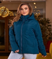 Куртка женская синяя плащевка Канада с силиконовым утеплителем и подкладкой саржа короткая со съемным капюшоном осенне-зимняя больших размеров