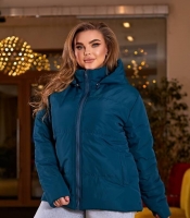 Куртка женская синяя плащевка Канада с силиконовым утеплителем и подкладкой саржа короткая со съемным капюшоном осенне-зимняя больших размеров