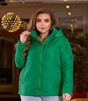 Куртка женская зеленая плащевка Канада с силиконовым утеплителем и подкладкой саржа короткая со съемным капюшоном осенне-зимняя больших размеров