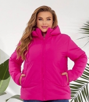 Куртка женская фуксия плащевка Канада с силиконовым утеплителем и подкладкой саржа короткая со съемным капюшоном осенне-зимняя больших размеров