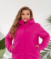 Куртка женская фуксия плащевка Канада с силиконовым утеплителем и подкладкой саржа короткая со съемным капюшоном осенне-зимняя больших размеров