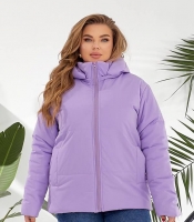 Куртка женская лавандовая плащевка Канада с силиконовым утеплителем и подкладкой саржа короткая со съемным капюшоном осенне-зимняя больших размеров