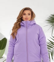 Куртка женская лавандовая плащевка Канада с силиконовым утеплителем и подкладкой саржа короткая со съемным капюшоном осенне-зимняя больших размеров