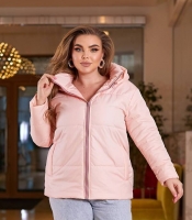 Куртка женская розовая плащевка Канада с силиконовым утеплителем и подкладкой саржа короткая со съемным капюшоном осенне-зимняя больших размеров