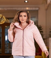 Куртка женская розовая плащевка Канада с силиконовым утеплителем и подкладкой саржа короткая со съемным капюшоном осенне-зимняя больших размеров