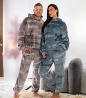 Пижама унисекс из мягкого двустороннего плюшика с капюшоном худи и свободные брюки осенне-зимняя утепленная