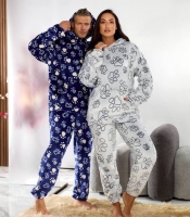 Пижама унисекс из мягкого двустороннего плюшика с капюшоном худи и свободные брюки с принтом лапки осенне-зимняя утепленная