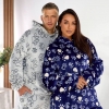 Пижама унисекс из мягкого двустороннего плюшика с капюшоном худи и свободные брюки с принтом лапки осенне-зимняя утепленная  k-124279