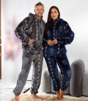 Пижама унисекс из мягкого двустороннего плюшика с капюшоном худи и свободные брюки с принтом доллар осенне-зимняя утепленная