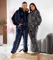 Пижама унисекс из плюша с капюшоном и дизайнерским принтом осенне-зимняя