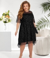 Платье женское вечернее из креп дайвинга с сеткой флок осенне-зимнее