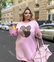 Платье-туника женское из трехнитки с начесом с карманами и принтом сердце лео осеннее зимнее