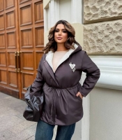 Куртка женская зимняя из плащевки Канада с меховой подкладкой и поясом осенне-зимняя