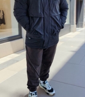 Куртка мужская синяя прямая из плащевой ткани с утеплителем холлофайбер синтепух со съёмным капюшоном до –20°С осенне-зимняя