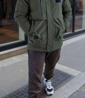 Куртка мужская хаки прямая из плащевой ткани с утеплителем холлофайбер синтепух со съёмным капюшоном до –20°С осенне-зимняя