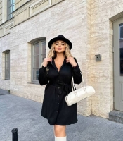 Платье-рубашка женское из замши на дайвинге свободного кроя со съёмным поясом и карманами осенне-зимнее