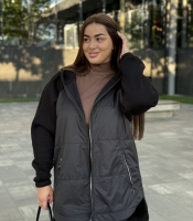 Кофта женская утепленная флисовая в красную клетку с капюшоном на молнии осенне-зимняя